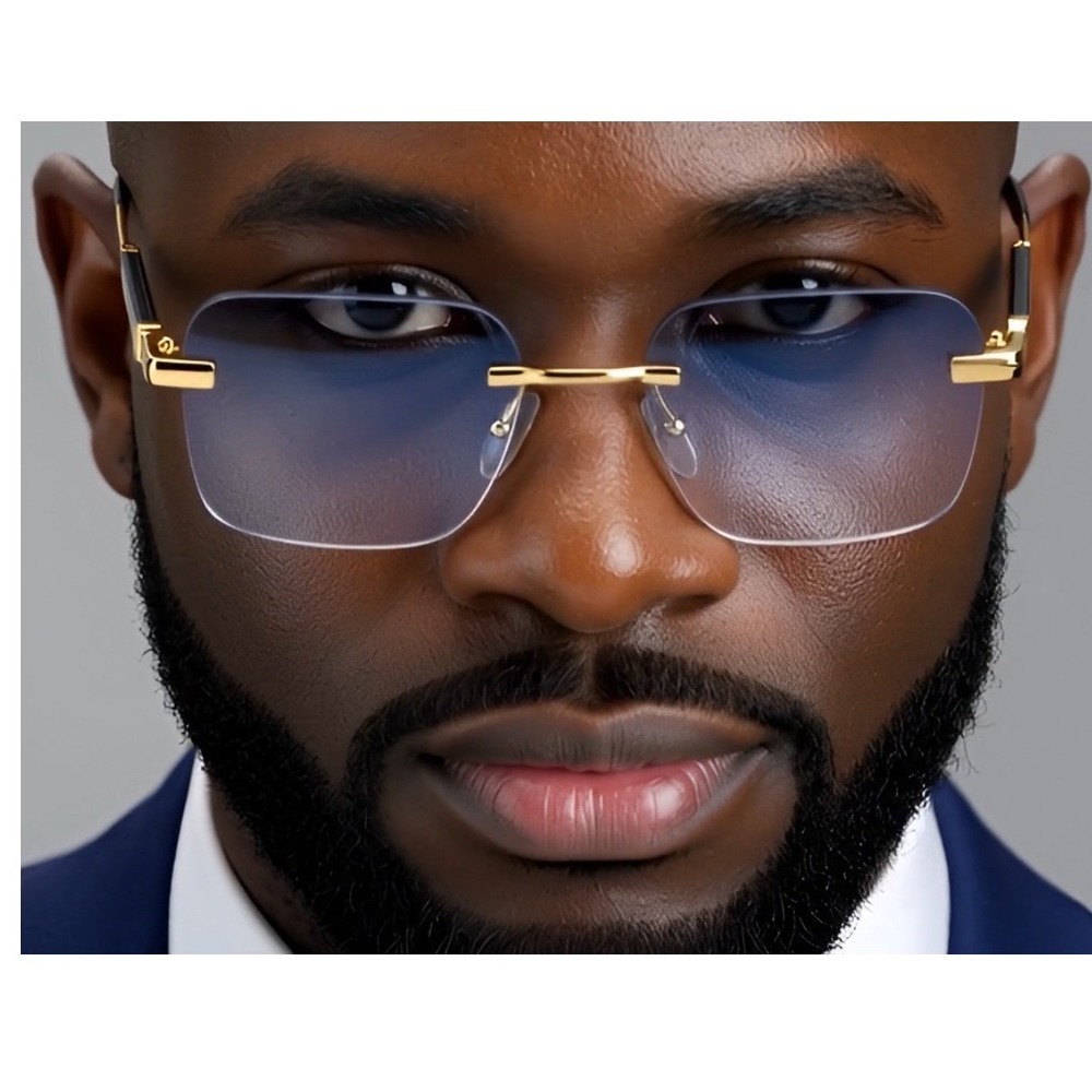 Classic‎ Hip Hop Rapper Gangster SUN GLASSES  Frame Gold Blue Lens Gafas Lentes